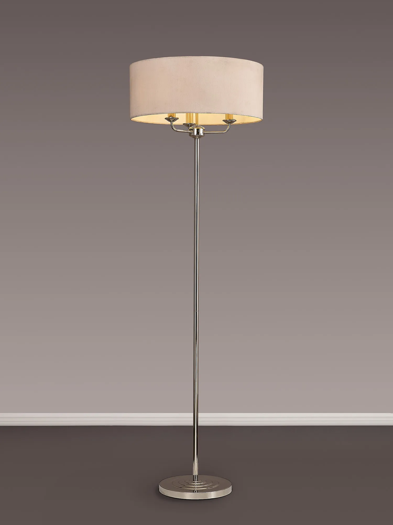 Banyan 45cm 3 Light Floor Lamp Polished Nickel; Nude Beige DK0896  Deco Banyan PN NU